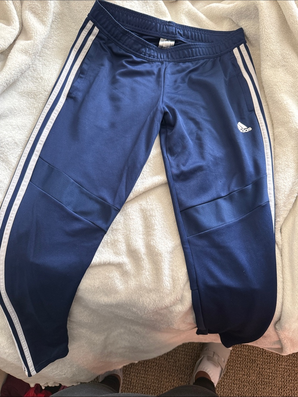 adidas Navy Blue Joggers with White Side Stripes